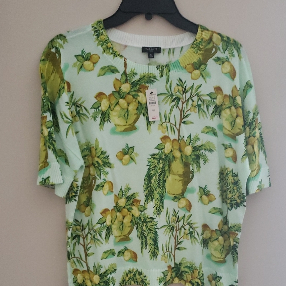 Talbots Citrus and Foliage Short Sleeve Top